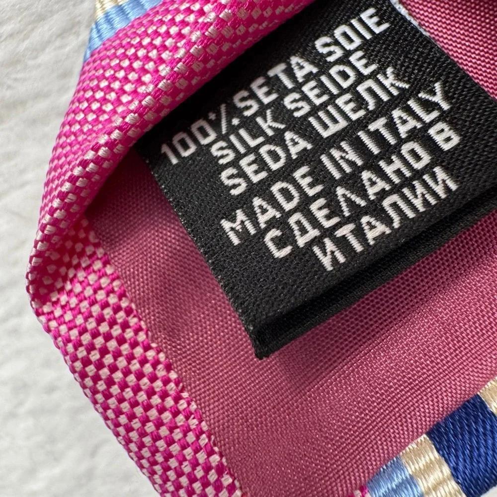 BOSS Hugo Boss Silk Tie Mens One Size Pink Navy Blue Striped Made in Italy